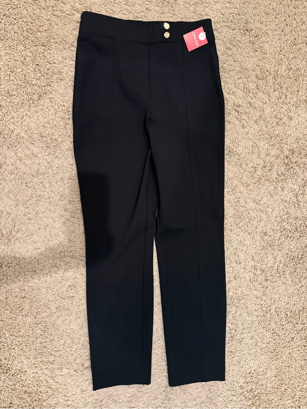 SPANX Black Pull-On Slim Dress Pants with Gold Buttons Medium Tall